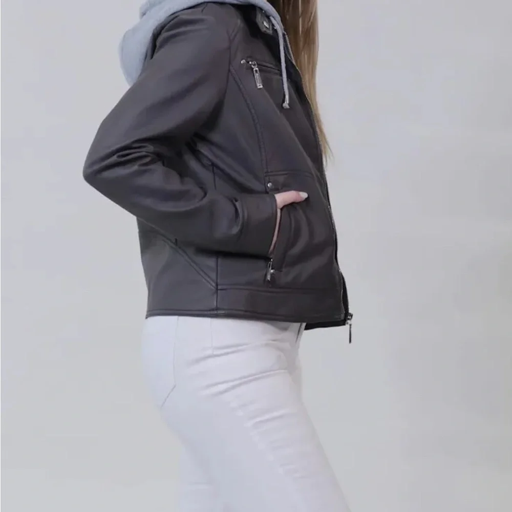 Jou Jou Vegan Leather Moto Jacket Gray Women’s Medium New With Tags - Picture 15 of 16